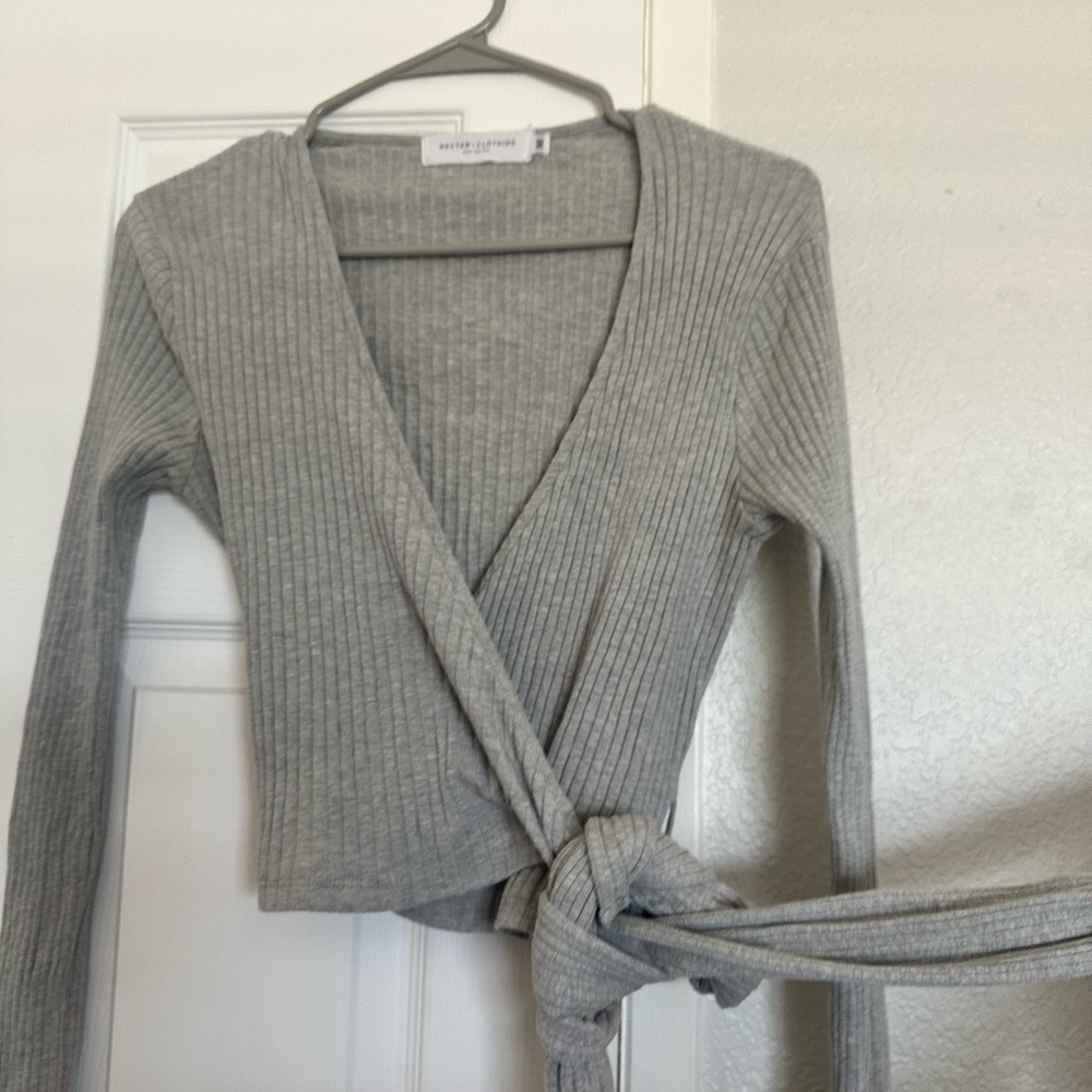 Grey Crossover Sweater